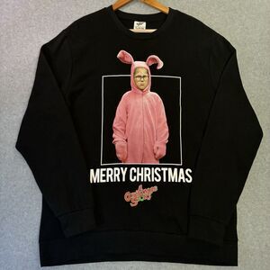 Men’s XL A Christmas Story Pink Bunny Suit Ugly Christmas Sweatshirt Black